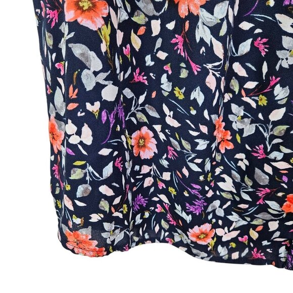 Danielrainn Navy Blue Spring Floral Split Neck Raw Hem Blouse Size 2XL - Picture 9 of 12